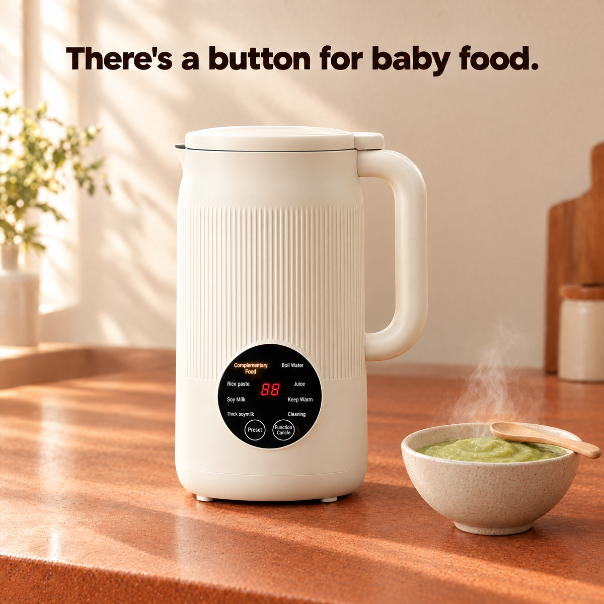 The Complementary Food button beside a bowl of smooth green vegetable puree